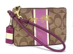 COACH コーチ シグネチャー PVC×レザー マルチポーチ マルチケース 小物入れ レディース ブラウン系×パープル系 DJ6983