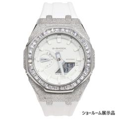 G-SHOCK GA2100 ホワイト メタル カスタム フロステッド バゲットCZベゼル ラバーバンド カシオーク　ホワイトバンド ステンレス製 艶消しモデル Frosted Edition CASIOAK 【ショールーム展示品】