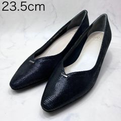 【新品 訳あり】リズラフィーネ　Vカットリザードプリントパンプス　23.5ｃｍ　黒カタオシ