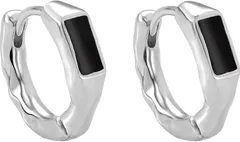 AREUM ピアス メンズピアス 両耳 リング 黒 スクエア ワンポイント フープピアス おしゃれリング かっこいい(シルバー,  中)