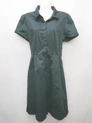 ◇ ◎ ef-de エフデ フロントボタン シンプル 無地 半袖 膝丈 ワンピース サイズ11 ブラック レディース P  【1407260009030】