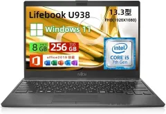 富士通 ノートパソコン LIFEBOOK U938 13.3型 超軽薄 ノートPC/第7世代 Core i5/8GB メモリ/SSD 256GB/Webカメラ内蔵/WIFI/USB  HDMI/windows 11&MS Office 2019 搭載