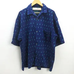 G■ナノユニバース/nano universe 半袖シャツ/総柄オープンカラーシャツ 672-3124233【XL】紫/men's/37【中古】■