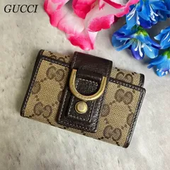 ✨良品✨ GUCCI グッチ 6連キーケース GGロゴ アビー 定期入れ ゴールド金具 ロゴ型押し キャンバス レザー レディース ベージュ 肌色 ブラウン 茶色