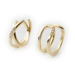 【在庫セール】クロス フェイクピアス 十字 ゴールド 平行 ラインストーン 2連 2連リング U字型 ＆ 両耳 クロスリング 片耳 イヤーカフ 2個セット (アロハモニ) 韓国 ALOHAMONI オルチャン