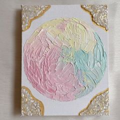 優しい光と波✴︎絵画　アクリル画　パネル　アート　カラフル　小さめ　淡い　可愛い　パステルカラー　テクスチャーアート