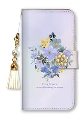 Galaxy S24 FE SCG30 ケース 手帳型 ギャラクシーS24 FE SCG30 スマホケース パール ビジュー ストラップ付 花柄 水彩 花束 ブーケ フラワー 大人女子 上品 おしゃれ 水彩 ピンク 水色 カラー06