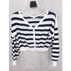 ◇ archives アルシーヴ ボーダー 長袖 ショート カーディガン サイズM オフホワイト ネイビー レディース  【1000279647530】