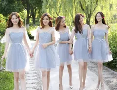 ドレス ブライズメイド パーティードレス ワンピース 膝丈ドレス ショート丈 プリンセスドレス 結婚式 二次会 パーディー 演奏会 発表会 披露宴 イベント 可愛い グレー XXSサイズ 袖あり da399c0