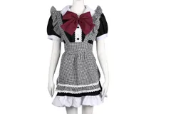 [CosMisty] メイド服 チェック コスプレ 可愛い 大きいサイズ メイド コスプレ ロリータ 赤リボン ハロウィン イベント パーティ (XXL) [2XL]