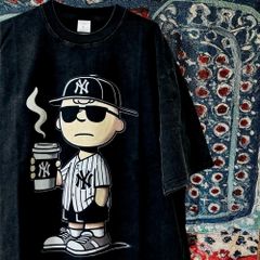 ニューヨーク ヤンキースＴシャツ ティーシャツ ダメージ加工 スヌーピー Yankees ウォッシュ加工 半袖 Tシャツ 夏 スヌーピー XL 2XL レトロ 個性的 奇抜  攻め 前衛的 ビンテージリプリント vintage riprint 古着