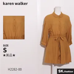 ★美品★ karen walker カレンウォーカー ワンピース 膝上丈　長袖　シャツ　ウエストマーク　丸襟　裏地付き　シルク混　コットン混 　オレンジ　マスタード　 【H2282-00】 送料無料　古着　レディースのサムネイル