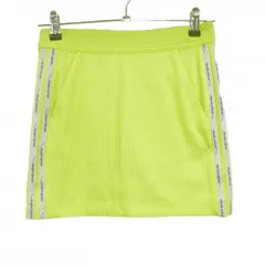 【美品】アディダス ストレッチスカート 蛍光イエロー×白 ストライプ織生地 ウエストゴム  レディース S ゴルフウェア adidas
