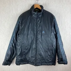 adidas アディダス フェイクダウンジャケット ハイネック 3ストライプ ワンポイントロゴ ブラック メンズ Oサイズ 古着 ストリート