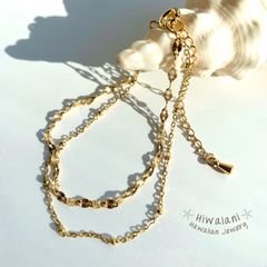 【 サージカルステンレス 316L 】 2連 デザイン チェーン ブレスレット / アンクレット ( ゴールド ) SUS / ニッケルフリー 金属アレルギー対応 / 錆びない / 送料無料 / ハワイアンジュエリー