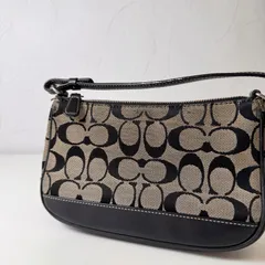 ✨Cランク　  COACH　ワンショルダー　アクセサリーポーチ　ハンドバッグ　bag　シグネチャー　キャンバス　レザー　ブラック　6094　「120EL」