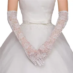 [Kai La Nalu] ウエディング グローブ レディース ファッション 結婚式 手袋 大人 女性 用 パーティー 黒 サイズ メンテナンス セット 夏 春 秋 冬 オールラウンド レース ホワイト ブラック 白 ロブラック かわいい シンプ [白ロング]