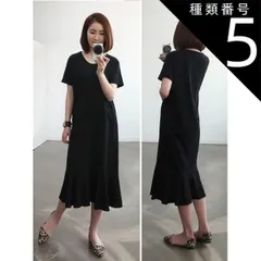 種類5：レッド/2XL ワンピース Tシャツ フレアワンピース ワンピドレス ひざ丈 膝上 ミモレ ミモレ丈 ミディアム丈 袖あり 半袖 5分袖 五分袖 ボリューム袖 パフスリーブ フレアスリーブ フレンチスリーブ 萌袖 ラウンドネック クルーネック 襟なし 
