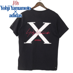 10s オールド Yohji Yamamoto（ヨウジヤマモト）× adidas（アディダス） バックビッグX ロゴ Tシャツ 黒 4 (メンズ L相当) / Made in Japan