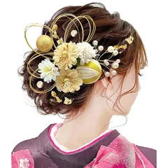 [JZOON] 髪飾り 成人式 水引 金箔 銀箔 組紐 人気 ロープ ゴールド シルバー ヘアアクセサリー 前撮り 振袖 卒業式 結婚式 和装 袴 着物 浴衣に ブライダル 花嫁 ヘッドパーツ J0019