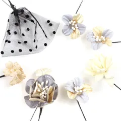 髪飾り 成人式 振袖 前撮り 袴 花 7点セット 青 灰色 水色 ブルーグレー 白 ゴールド 花 ちりめん レース パールビーズ ドット No.12-0374