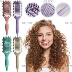 カール-ループスタイリングブラシ ヘアスタイリングツール 中空およびデタングラー 角度付き くし カールの定義 バースタイリングツール 3 in 1