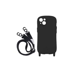 iFace Hang and iPhone 13 ケース シリコンハード/ショルダーストラップ セット (ブラック) 【アイフェイス アイフォン13 用 カバー ショルダー 】