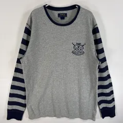 古着 ポロ・ラルフローレン POLO RALPH LAUREN 長袖Tシャツ ワンポイント ロゴ 刺繍 ワッフル SLEEP WEAR L  グレー系 ボーダー メンズ