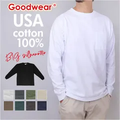 ☆ Lサイズ ☆ Goodwear 袖リブ ポケット付き BIG Tシャツ メンズ 長袖tシャツ BIGTシャツ 男性 ロングスリープ ポケット付 袖リブ 長袖Tシャツ 長そで 無地 シンプル ビッグシルエット ビッグＴシャツ おしゃれ オシャレ カットソー