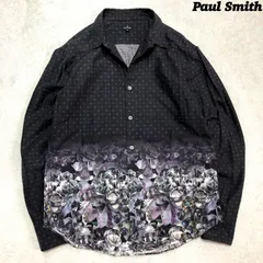 Paul Smith 総柄シャツ ドレスシャツ ロングスリーブシャツ 長袖シャツ 花柄 小紋柄 グラデーション Mサイズ 黒系 スミクロ 灰黒 グレーブラック ポールスミス