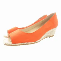 ダイアナ DIANA 美品 オープントゥパンプス ミドルヒール ウェッジソール 23.5cm オレンジ CM45612 /GV