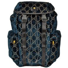 グッチ GUCCI リュック デイパック バックパック ベルベット 574923 ネイビー GG柄 ベロア メンズ【中古】