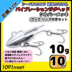 【送料無料】バイブレーションジグヘッド シルバーメッキ仕様 10ｇ フック リング付き 10個セット ＶＪ風 シーバスルアー ワーム