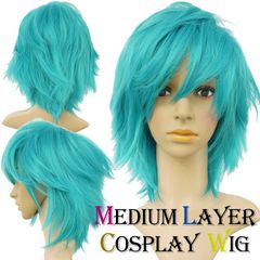ミディアムレイヤーウィッグ ライトグリーン (コスプレウィッグ ショート 男装 緑)