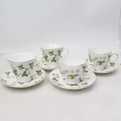 312)【4客セット/美品】ウェッジウッドワイルド ストロベリー コーヒー テーカップ&ソーサー ペア2セット WEDGWOOD
