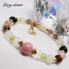 59.天然石 パワーストーン ブレスレット 数珠 15cm ロードナイト パール ムーンストーン スモーキークォーツ ペリドット シリシャスシスト オニキス ヘマタイト 水晶