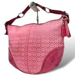 COACH コーチ ミニシグネチャー 肩掛け チャーム ハンドバッグ キャンバス ピンク【中古】 レディース