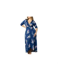 【送料無料】 キヨナ レディース ワンピース トップス Plus Size Meadow Dream Maxi Wrap Dress Blue floral print