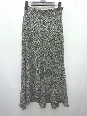 ◇ OZOC オゾック ウエストゴム 裏地あり 総柄 ロング フレア スカート サイズ38 ブラック グレー系 レディース P  【1404040002670】