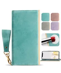 【特価商品】女性 PUレザー ダイアリーケース 耐衝撃 携帯ケース スタンド機能 カードポケット 全面保護 アイフォン13カバー 財布型 ファッション スマホケース マグネット式 おしゃれ 鏡付き 手帳型 美しい ケース 13 グリーン iPhone OCTE