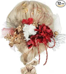 【在庫処分】[ANJOU] 髪飾り 成人式 卒業式 和装 髪飾り ダリア リボン 和風髪飾り 造花飾り 和玉 赤 ヘアアクセサリー ゴールド 水引 ヘッドパーツ あじさい リボン 振袖 着物 卒業式 七五三 浴衣 袴 結婚式 かすみ草 造花 手作り 専