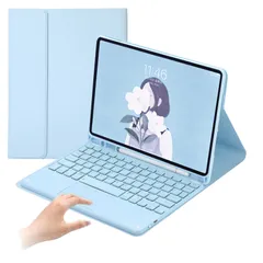 新品 タッチパッド付き iPad 第5世代 6世代 9.7インチ キーボードケーススタンド カラフル ペンホルダー付き マグネット 分離式 Bluetooth ワイヤレス キーボード マウス機能 iPad 6 iPad 5 キーボードケース (スカイブルー)