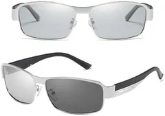 REONAS 偏光＋調光 サングラス メンズ 運転用 ドライブ 釣り アウトドア ケース付 マイクロファイバークロス付(シルバー)