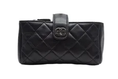 極美品 CHANEL シャネル ポーチ コインケース A48227 キルティング ココマーク ブラック シルバー金具 中古 4b000194