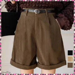 送料無料 コーデュロイショートパンツ ハイウエスト 秋冬短パン ロールアップ ハーフパンツ 膝上丈ボトムス 着やせ オフィスカジュアル 美脚脚長 韓国風ショーパン体型カバー ベーシック短パン黒 脚長見せ 半ズボン ワイドパンツ細見え