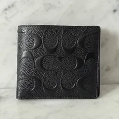 新品 未使用 COACH コーチ 二つ折り財布 シグネチャー 本革 レザー ブラック 黒