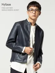 ライダース メンズ ジャケット フェイクレザー 革ジャン 皮ジャン レザージャケット バイク バイカー スエード シングルライダース  M L LL 【WEB限定】 フェイクレザー×ネイビー