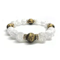 12mm 四神獣金彫オニキス×クラック水晶 パワーストーン ブレスレット天然石 運気上昇 開運 健康運 厄払い お守り 青龍 白虎 玄武 朱雀 （ゴールド）メンズ・レディース 男性・女性 数珠ブレス 開運 ■