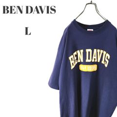 BEN DAVIS ベンデイビス 半袖 Tシャツ 刺繍ワッペン 裾ロゴ ネイビー メンズ Lサイズ