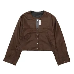 未使用品 ジーナシス JEANASIS レザー ノーカラー ショート シャツジャケット ライダース アウター 茶 ブラウン F レディース のサムネイル